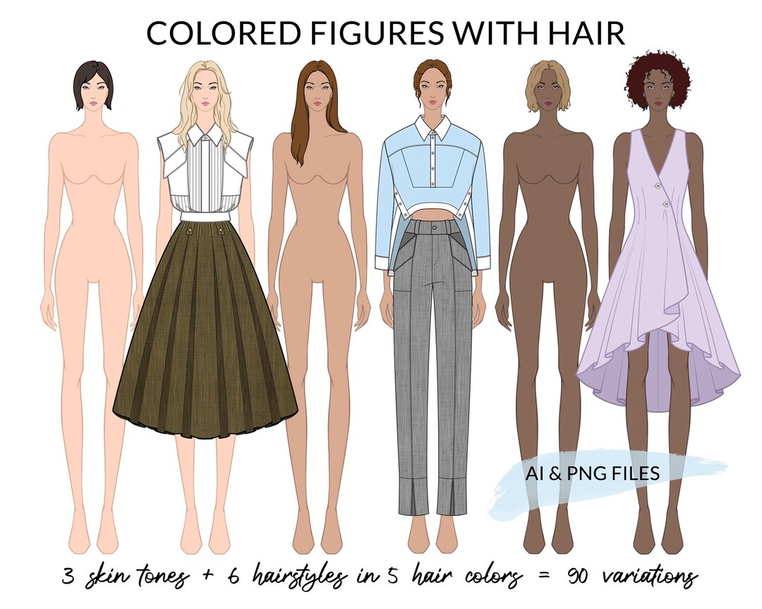 Female Colored Procreate Fashion Design Figures Digital Illustration ...
