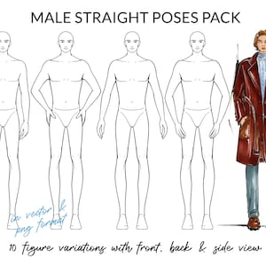 Mens Body for Fashion Illustration Design Mens Fashion Croquis Draw Male Figure Template Straight Poses Pack