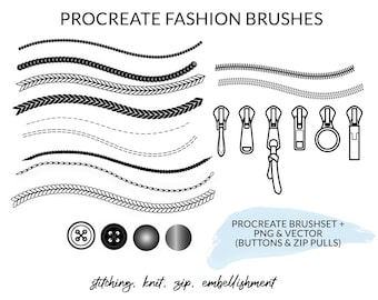 Procreate Fashion Brushes, Fashion Brushset Procreate, Trims Brushset, Digital Fashion Design Womenswear Draw Clothing, Fashion Illustration