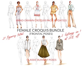 Female Croquis Bundle, Female Figure Template, Frontal Poses for Fashion Illustration, Fashion Sketching, Fashion Drawing, Fashion Design