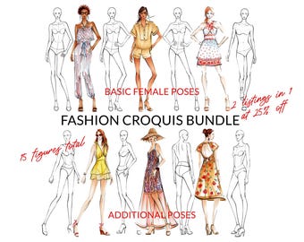 Fashion Croquis Bundle | Female Figure Templates, Design Sketch (Digital Download)