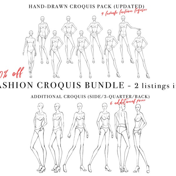 Fashion Croquis Bundle, Female Figure Template, Body Pose for Fashion Illustration, Fashion Sketch, Fashion Drawing, Poses, Blank Figures