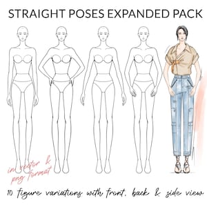 Female Croquis Digital Fashion Drawing Straight Poses Expanded Pack Womens Body for Procreate Fashion Illustration Figure Template