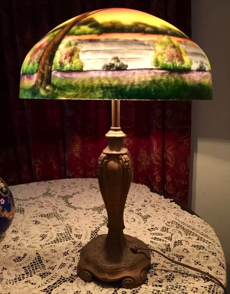 Antique Reverse Painted Lamp Phoenix Glass Co. / Hand Painted Etsy