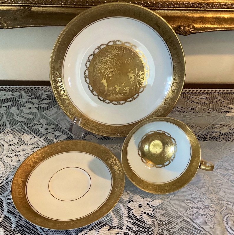 Gilded Tea Cup Trio Bavarian Gilded Nymphs and Fairies Motif Tea Cup /& Plate