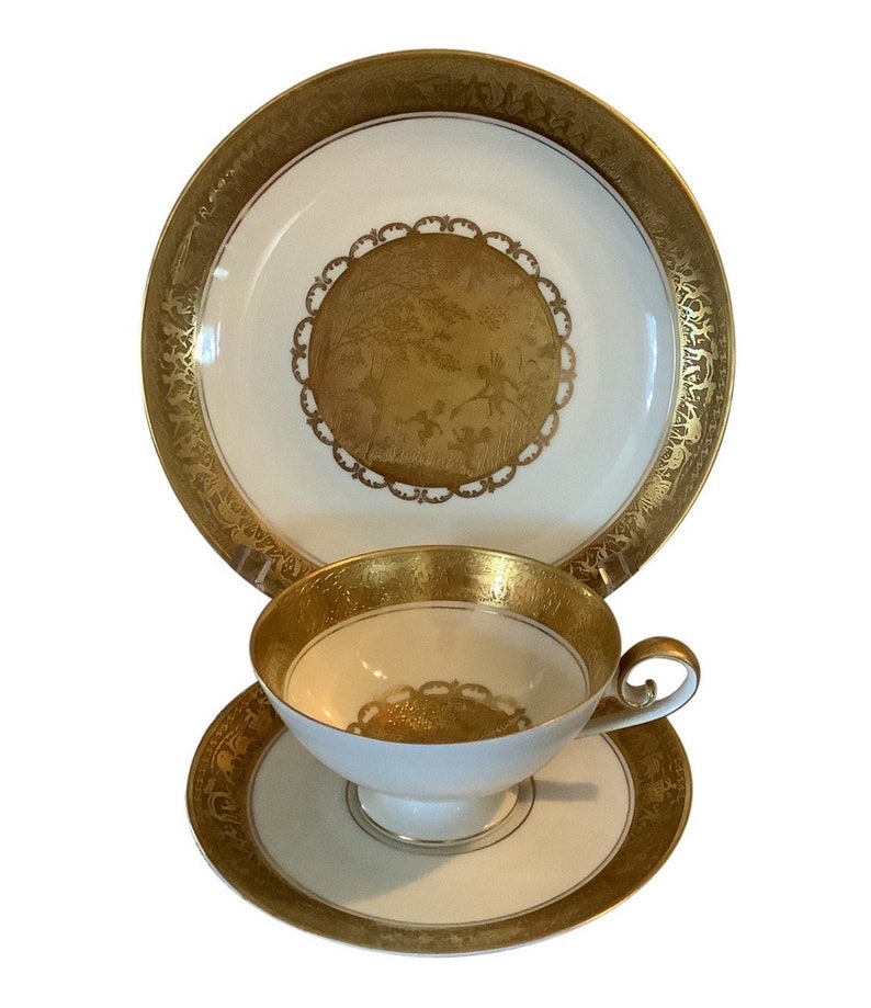 Gilded Tea Cup Trio Bavarian Gilded Nymphs and Fairies Motif Tea Cup /& Plate