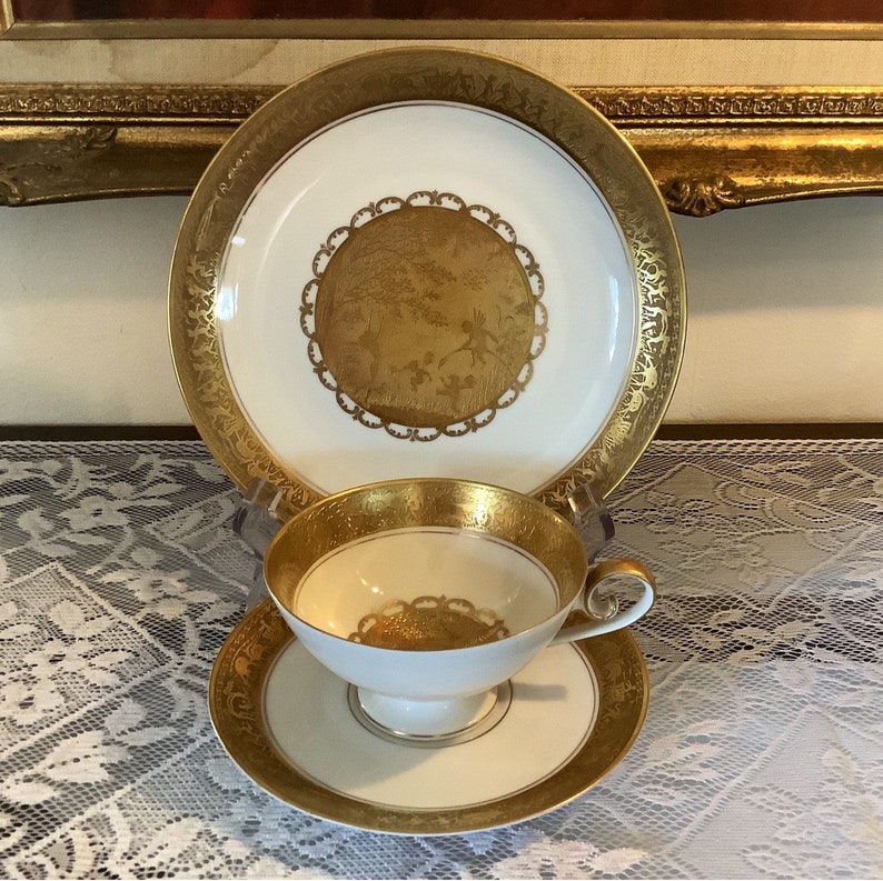 Gilded Tea Cup Trio Bavarian Gilded Nymphs and Fairies Motif Tea Cup /& Plate