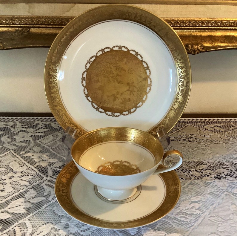 Gilded Tea Cup Trio Bavarian Gilded Nymphs and Fairies Motif Tea Cup /& Plate