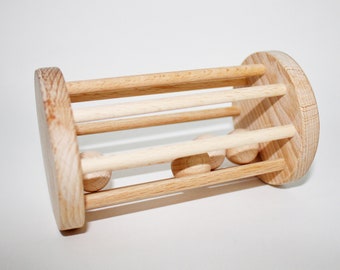 FSC Beech Wood Baby Rattle: Montessori Cylinder with Ball