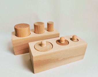 Montessori set of  6 cylinder block with pincer and palmargrasp and diameter discrimination, gift for kids