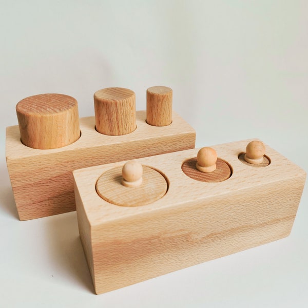 Montessori 6er Set Zylinderblock mit Zange und Palmargrasp und Durchmesser Diskrimination, Geschenk für Kinder