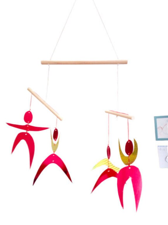 Montessori Dancers Mobile Red and Gold Colours Gift for Kids | Etsy