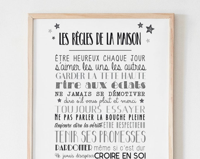 Affiche Les Règles de la Maison N&B - Etsy France