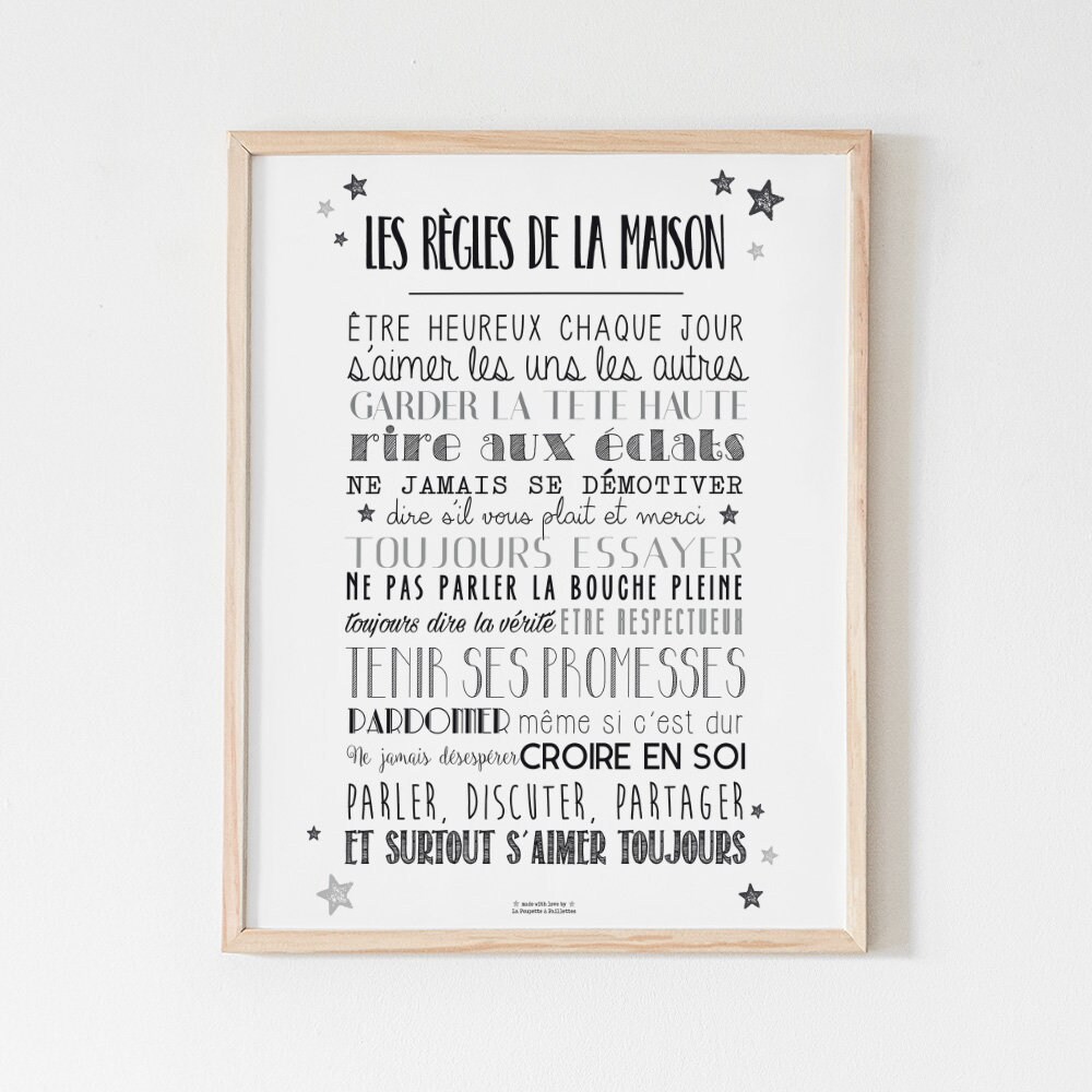 Affiche Les Règles de La Maison N&b
