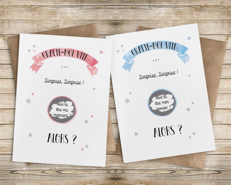 Scratch godparent announcement cards Duo-Parrain/Marraine