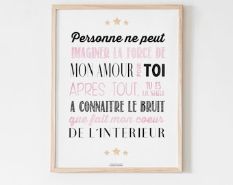 Destocking / Poster Quote "Nobody Can Imagine" Baby Room Rose, Birth Gift, Baby Room Deco, Quote Poster