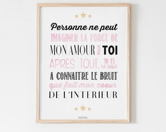 Destockage / Affiche Citation "Personne ne peut imaginer" Rose pour chambre bébé, cadeau naissance, déco chambre bébé, affiche citation