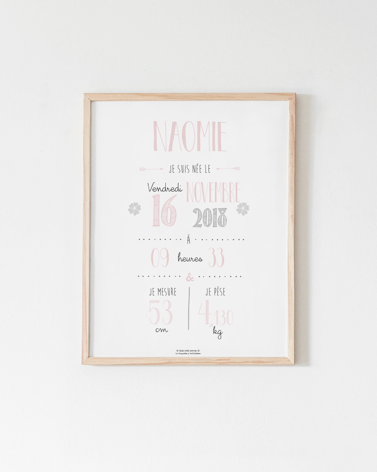 Affiche de Naissance Personnalisée Rose