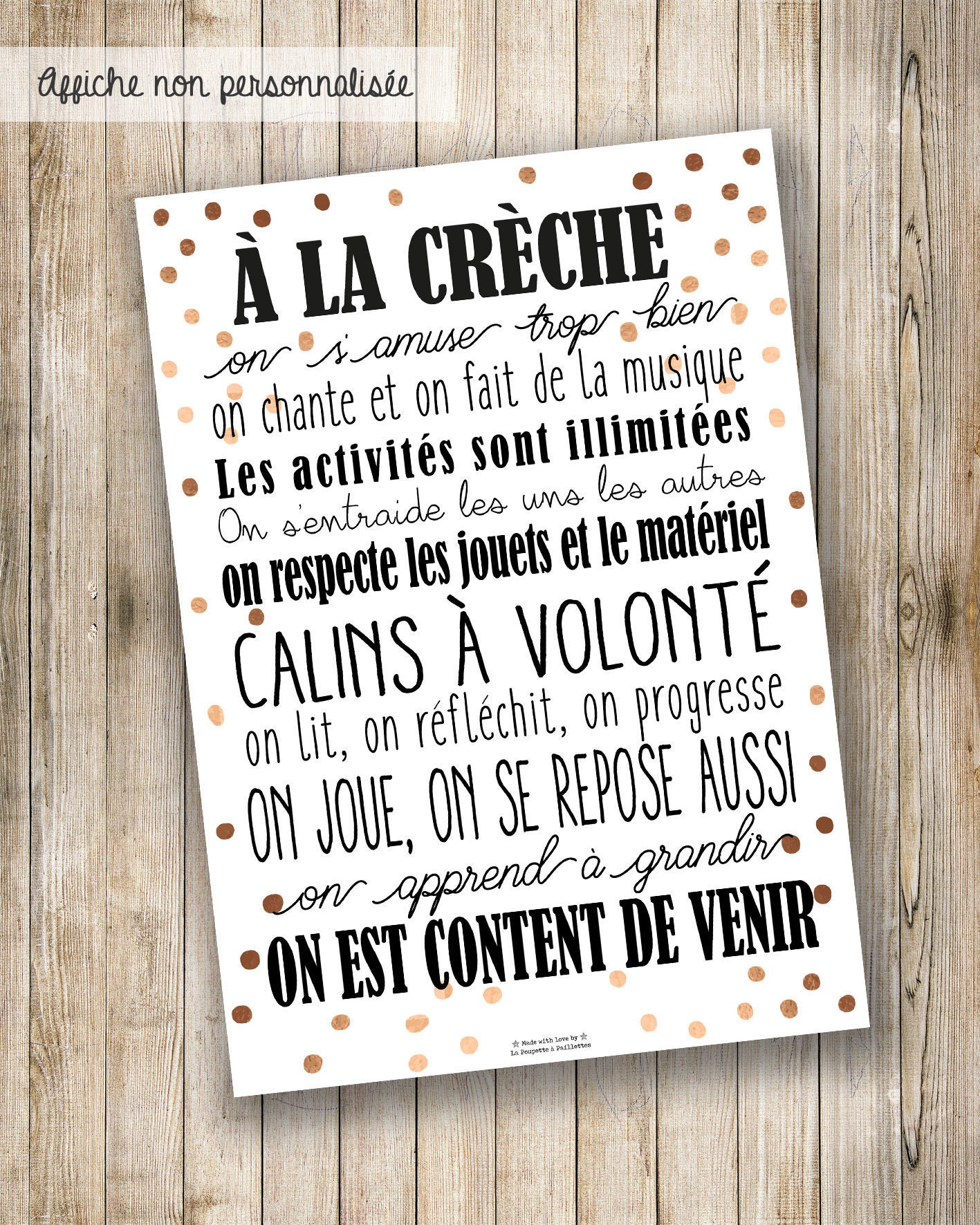 Affiche A la Crèche personnalisable Etsy