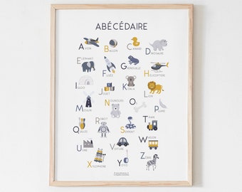 Abecedaire azul - cartel de decoración del dormitorio de los niños