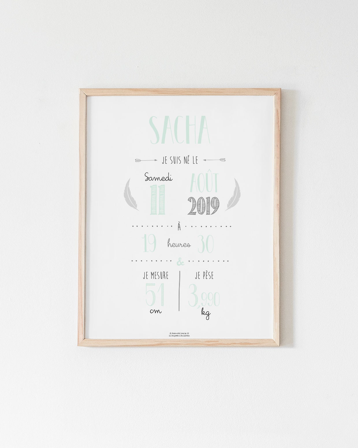 Affiche de Naissance Personnalisée - Vert d'eau