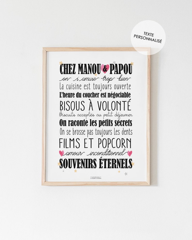 Cartel "Chez Papi & Mamie" o "Chez Mamie" Texte personnalisé