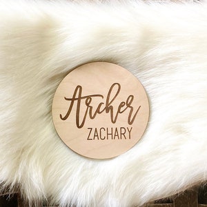 Laser Engraved Birth Announcement - Baby Name Announcement - Wooden Circle Sign - Boy or Girl