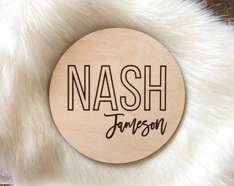 Laser Engraved Birth Announcement Sign - Baby Name Announcement - Wooden Circle Sign - Boy or Girl