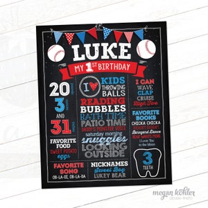 Baseball Chalkboard Poster - One Year - Milestone Birthday Board - Printable File - Rookie of the Year