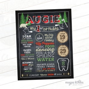 Lumberjack Chalkboard Poster - Baby One Year - Milestone Birthday Board - Printable File 16x20