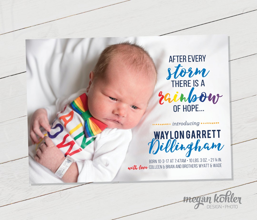 Rainbow Baby Birth Announcement Printable File After Every Storm