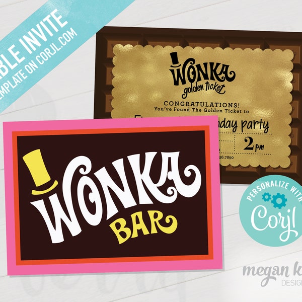 Candy Invitation - Wonka Bar - Printable Birthday Invitation - Invite - Matching Back Design