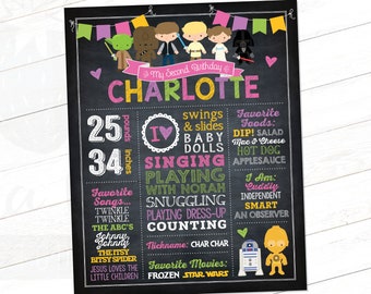 Star Wars Inspired Birthday Milestone Chalkboard Poster - Printable File - Girl Pastels - Boy