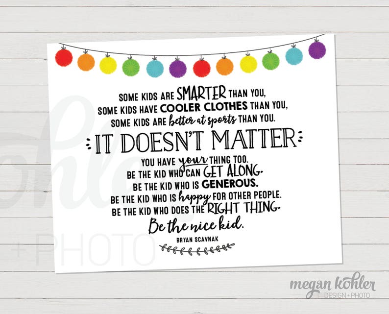 Be the Nice Kid - Classroom Poster - Chalkboard Style - Digital File - Etsy