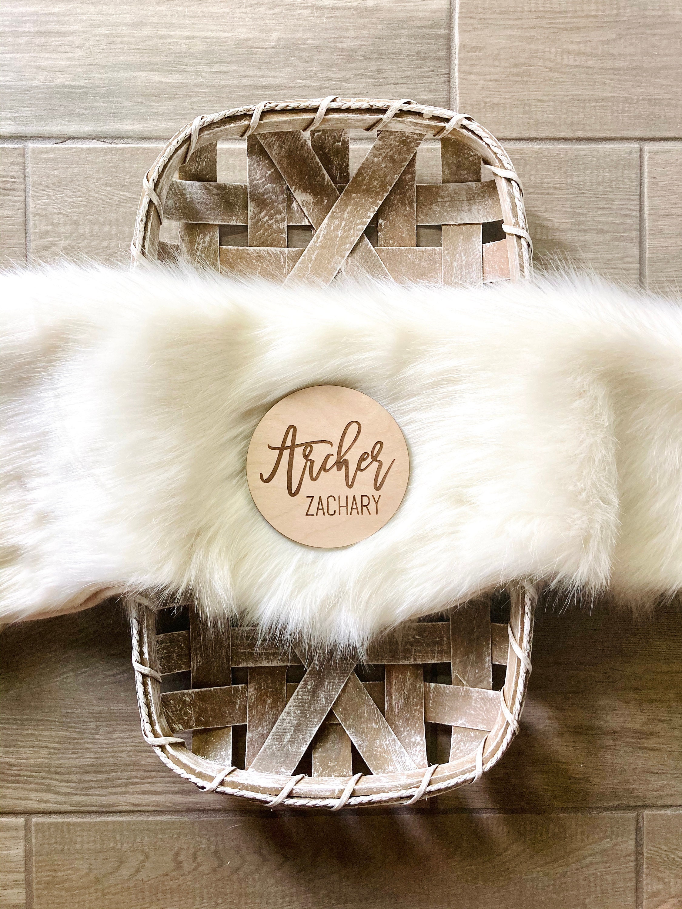 Laser Engraved Birth Announcement - Baby Name Announcement - Wooden Circle Sign - Boy or Girl