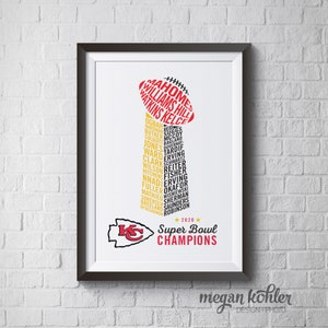 11x14 Printable - Kansas City Chiefs Super Bowl Champions 2020 Digital File - Kid&#39;s Room - Man Cave
