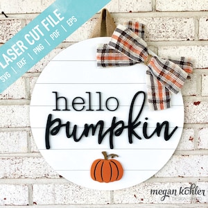 SVG - Laser geschnittene Datei - Hallo Kürbis - Halloween Shiplap Türschild geschichtetes Holz Kreis Zeichen - digitale Datei