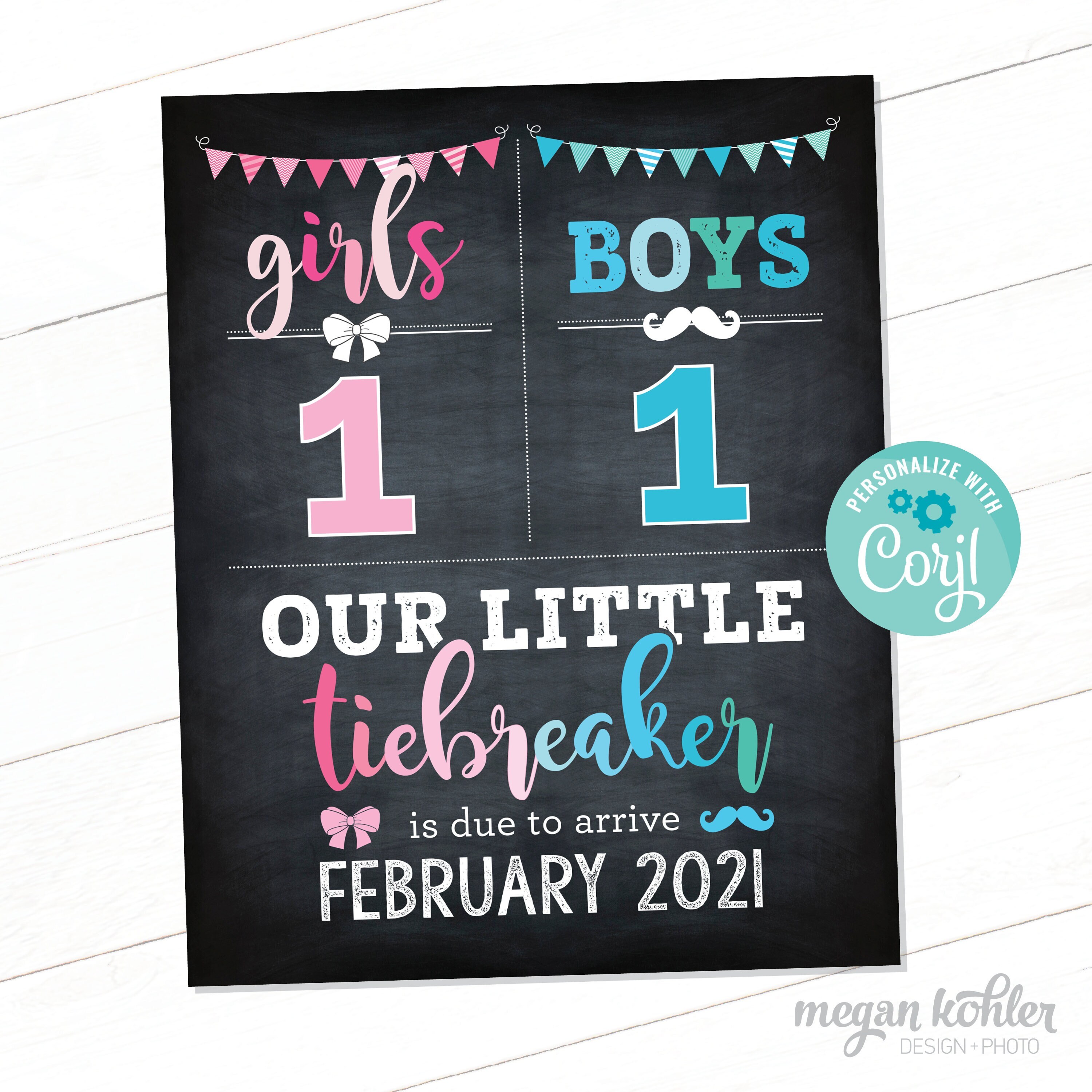 Tiebreaker Pregnancy Announcement DIY Editable Digital File 