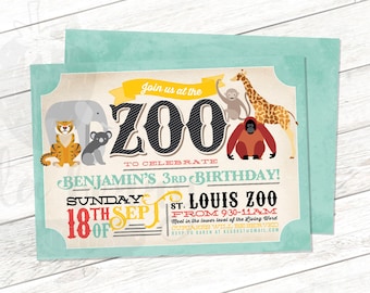 Zoo Birthday Printable Invitation - Boy Birthday - Girl Birthday - Vintage Classic