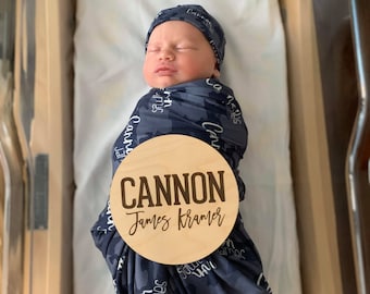 Laser Engraved Birth Announcement Sign - Baby Name Announcement - Wooden Circle Sign - Boy or Girl