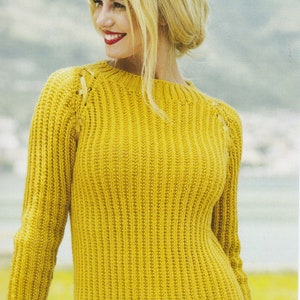 Yellow Ochre Pullover Knitting Pattern,Lane Mondial Knitting Pattern, Ladies Jumper Pattern,Womens Jumper Pattern,DK Jumper Knitting Pattern