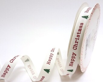 Happy Christmas Grosgrain Ribbon,9mm Christmas Ribbon, Grosgrain Christmas Ribbon,Christmas Ribbon for Cardmaking, Christmas Sewing Ribbon