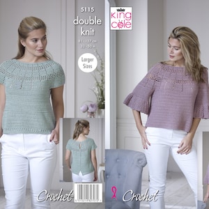 Bell Sleeve & Short Sleeved Tops Crochet Pattern, King Cole Summer Tops Crochet Pattern, Double Knit Crochet Top, DK Crochet Tops Pattern