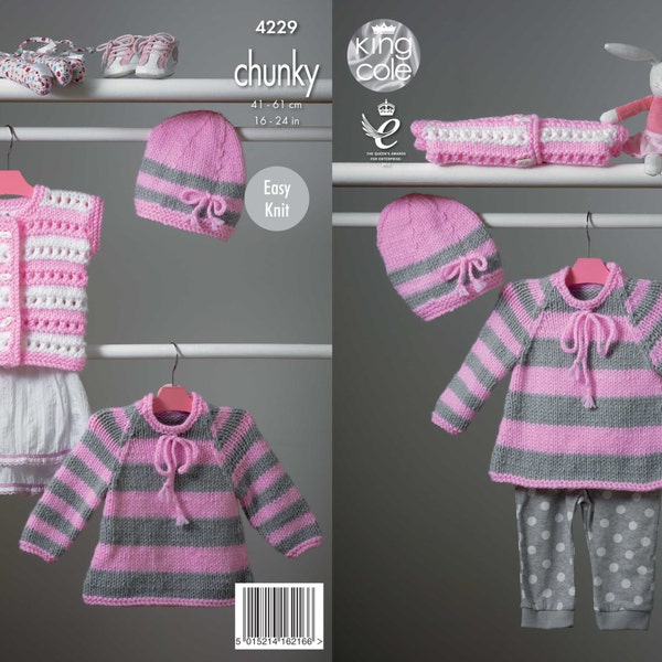 Cape Style Sweater, Hat & Cardigan Knitting Pattern, King Cole Kids Knitting Pattern, Chunky Baby Sweater Pattern, Bulky Knitting Pattern,