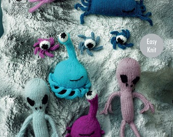 Aliens Knitting Pattern, King Cole Double Knit Pattern, King Cole Alien Pattern, Alien Toy Pattern, DK Pattern for Aliens, Knitting Supplies