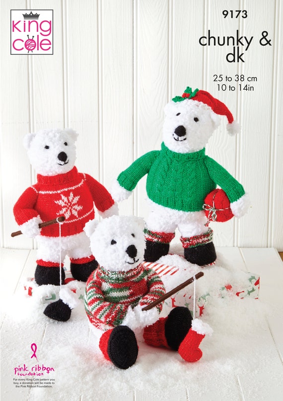 King Cole Novelty Christmas Polar Bears Knitting Pattern 9173 - Chunky & DK King Cole Novelty Christmas Polar Bears Knitting Pattern 9173 - Chunky & DK