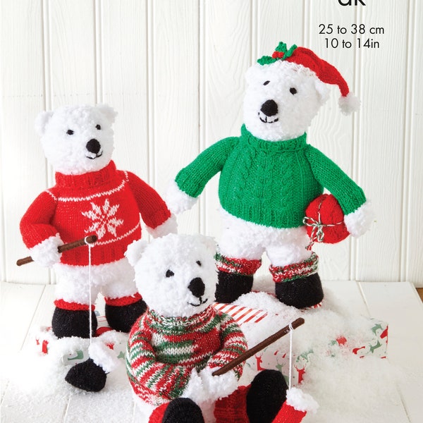 Polar Bears Knitting Pattern, King Cole Knitting Pattern, Fishing Bear Knitting Pattern, Fluffy Bear Knitting Pattern,Christmas Bear Pattern