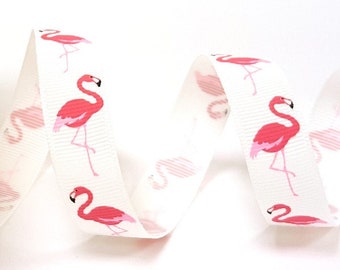 White Flamingo Ribbon, Flamingo Grosgrain Ribbon, 16mm Grosgrain Ribbon, Cardmaking Ribbon, Sewing Ribbon,
