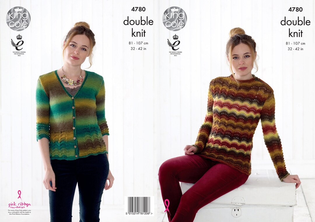 Striped Cardigan & Sweater Knitting Pattern, King Cole Riot Chunky Sweater Pattern, Double Knit