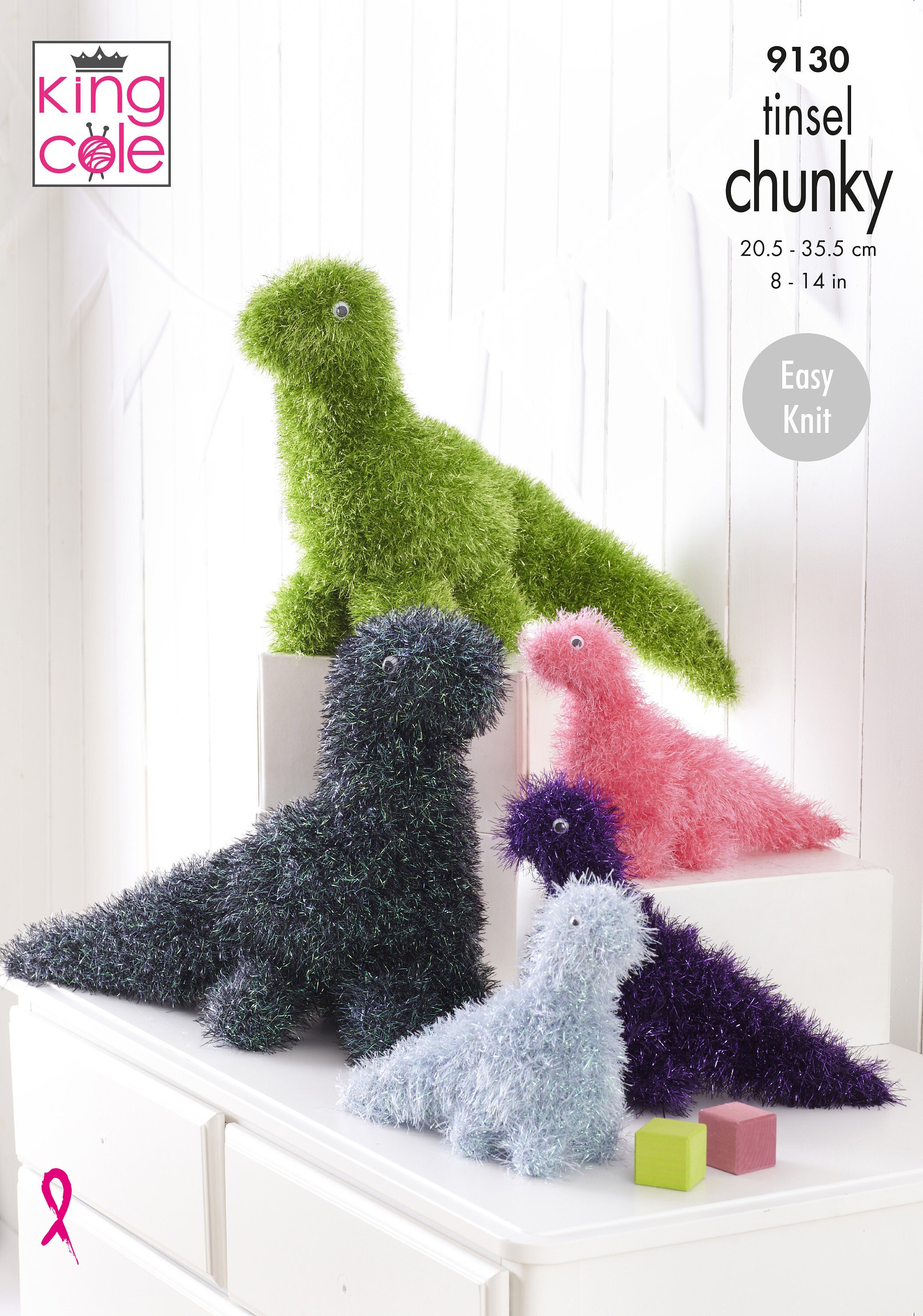 King Cole 'Easy Knit' Novelty Toy Dinosaur Knitting Pattern 9130 - Tinsel Chunky King Cole 'Easy Knit' Novelty Toy Dinosaur Knitting Pattern 9130 - Tinsel Chunky